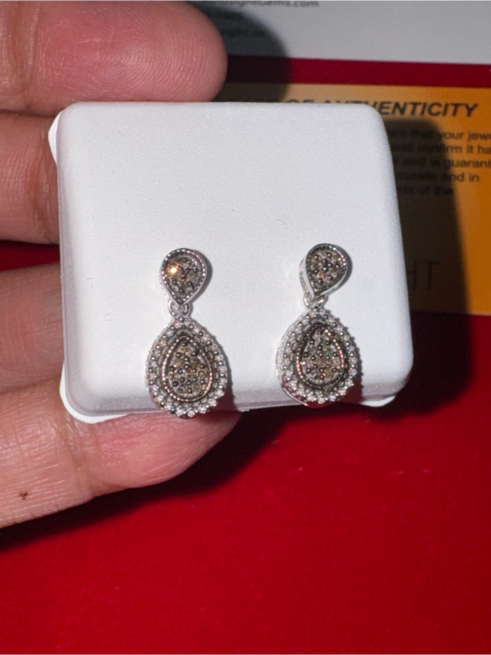 14k White Gold Vermeil REAL Diamond Dangling Earrings for Women – Gift For her - Picture 3 of 7